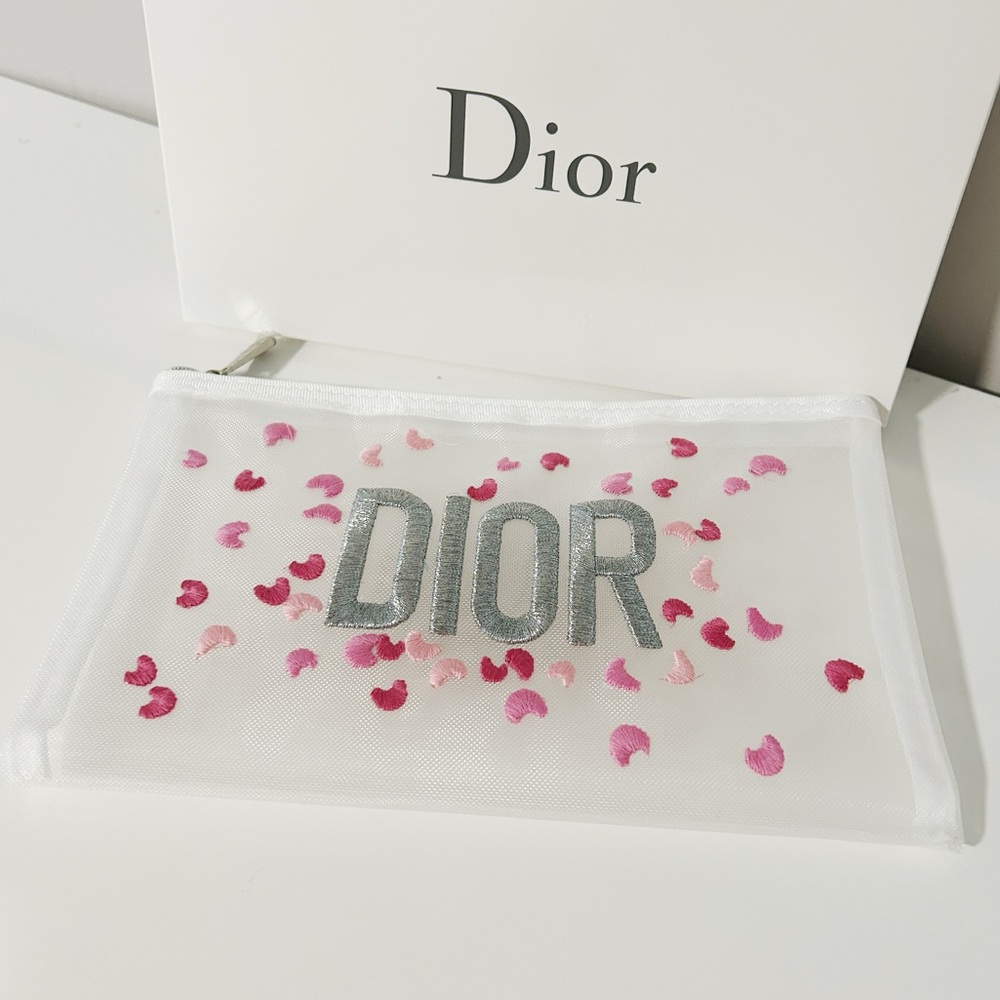Dior Stitchwork White Mesh Cosmetic Bag
